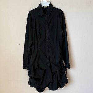 Luna Luz Black Ruched Bubble Hem Dress Button Up Artsy Boho Lagenlook Small